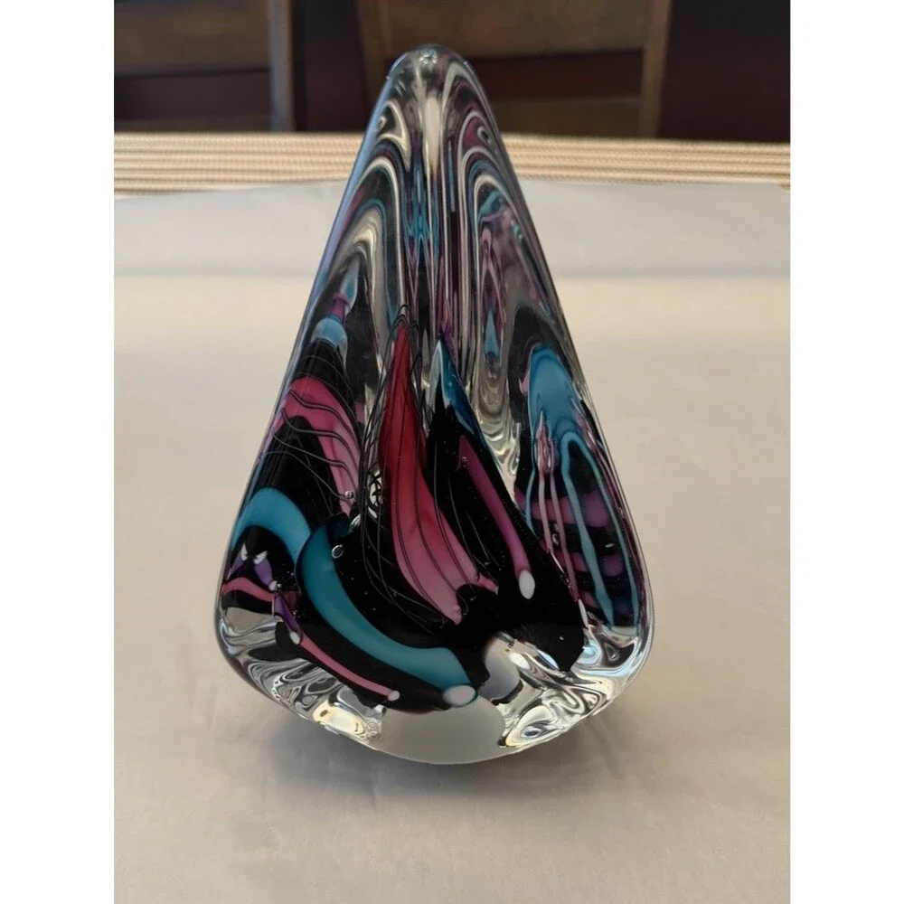 Vintage Schmidt Rhea Studio Art Glass Hand Blown Pyramid Paperweight